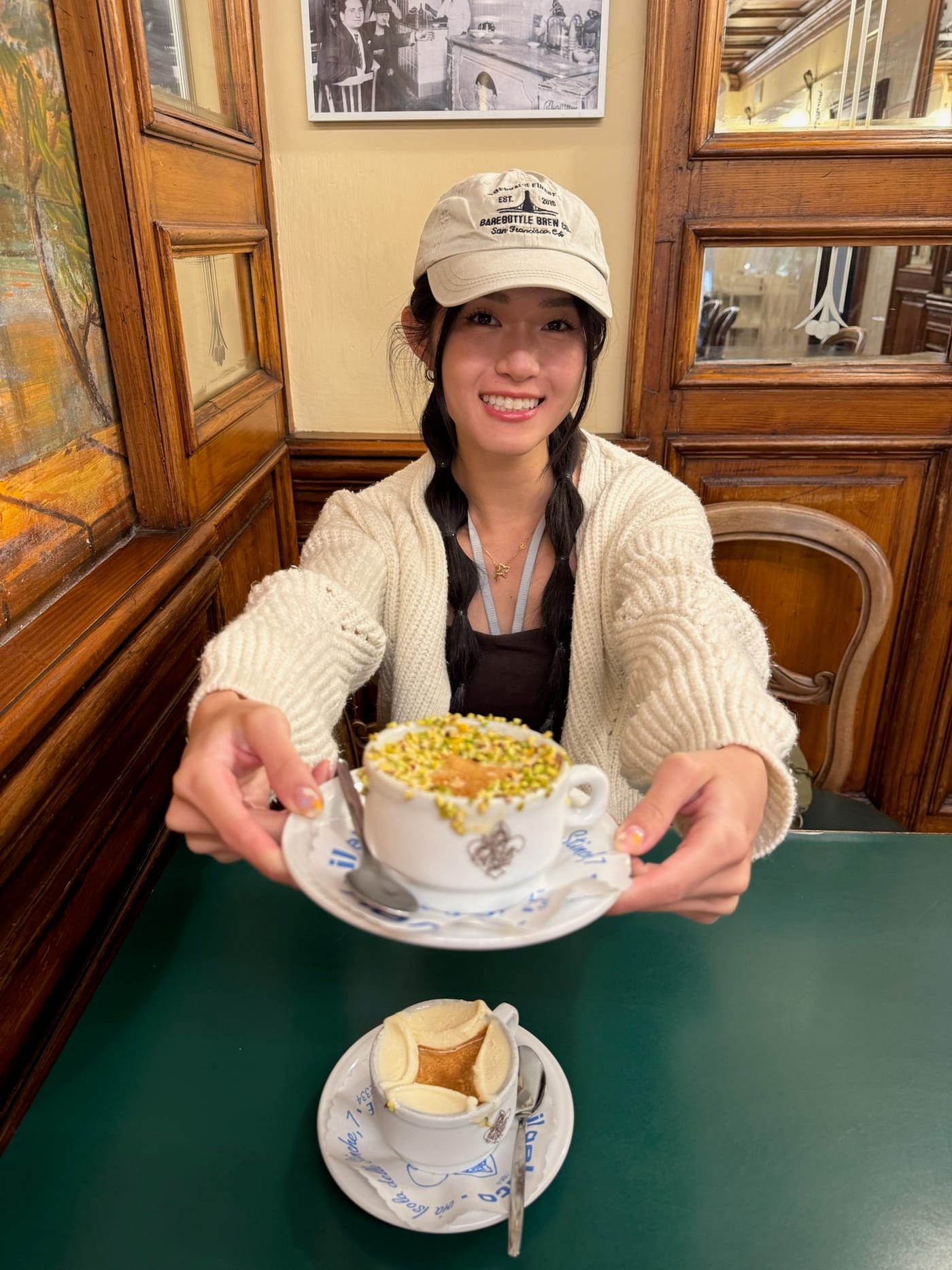 Holding a pistachio affogato inside Vivoli in Florence