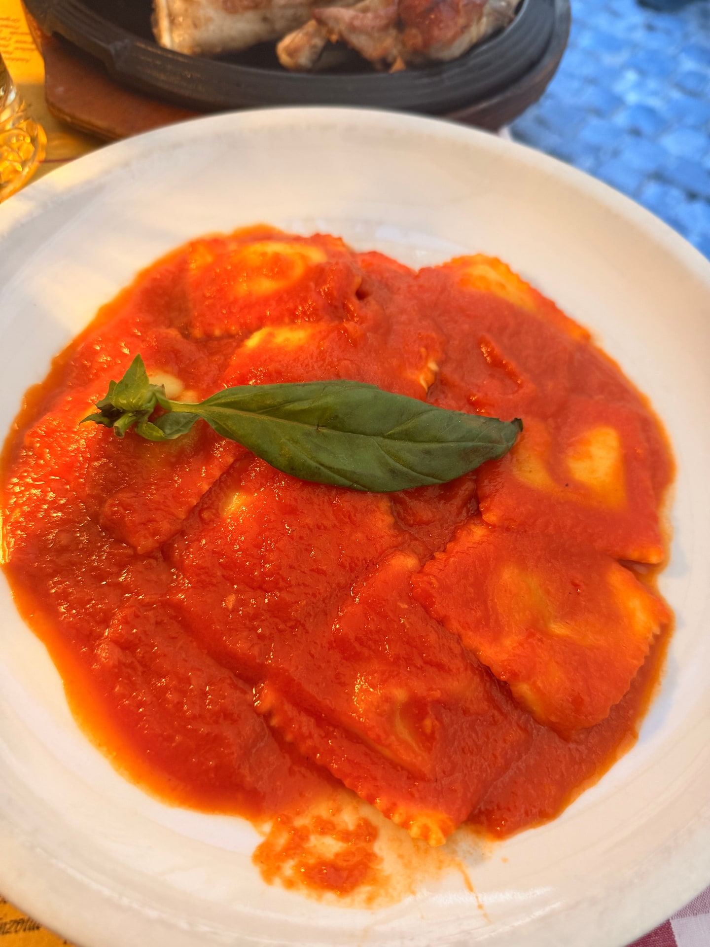 Ravioli in tomato sauce at Achille Al Pantheon in Rome