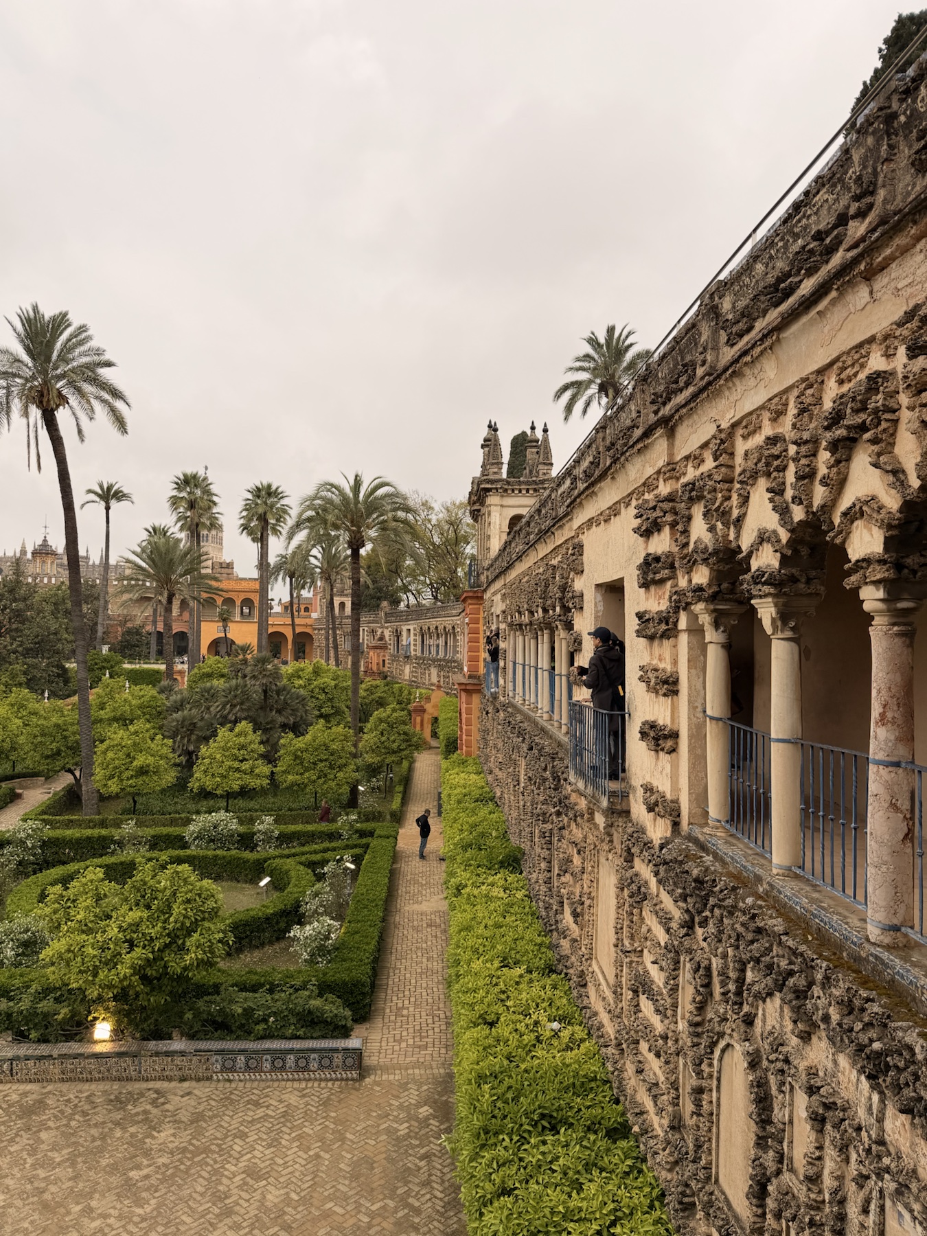 Balcony view over the gardens at the Royal Alcázar of Seville