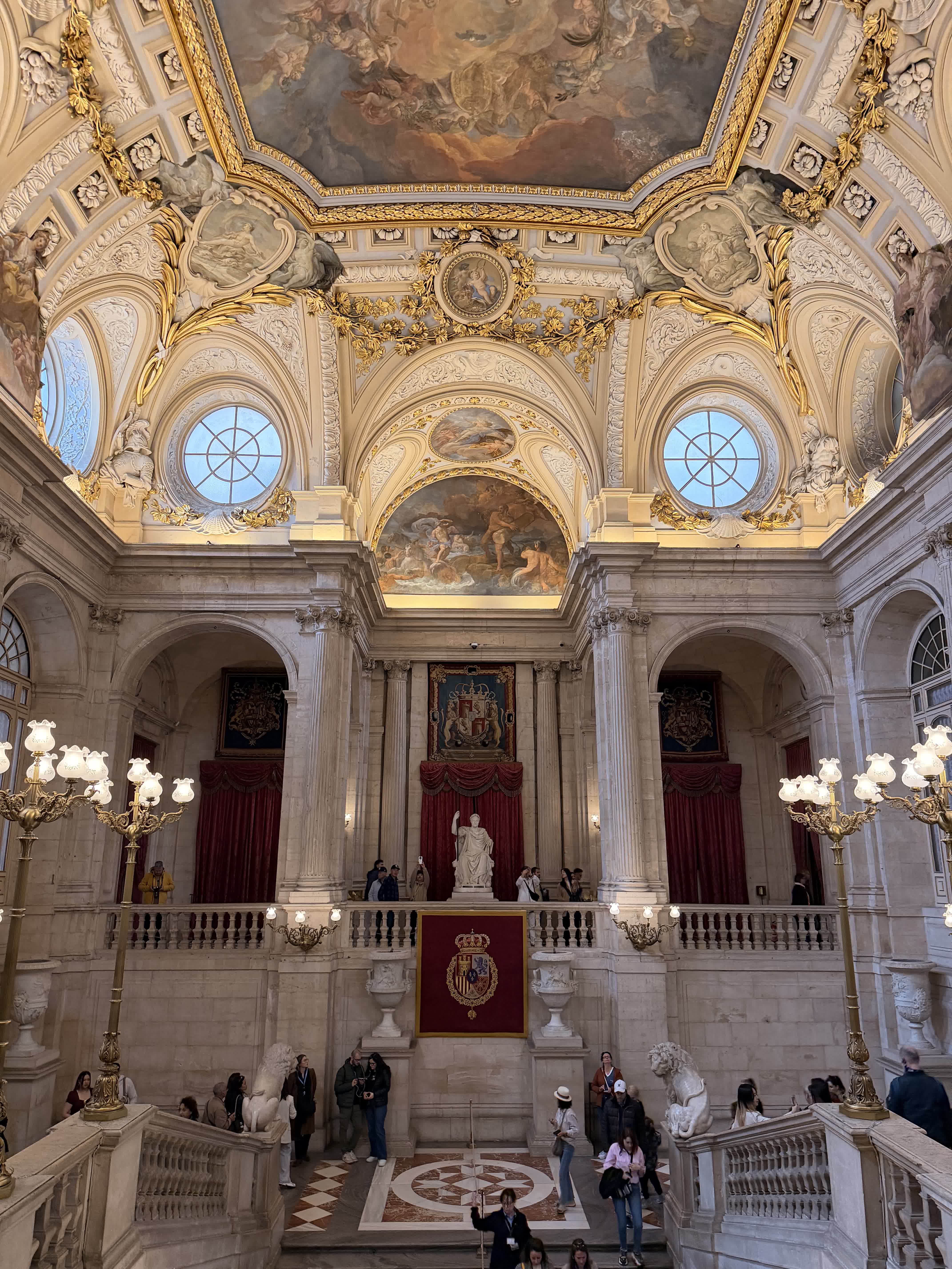 Grand Staircase and ceiling fresco inside the Royal Palace of Madrid
