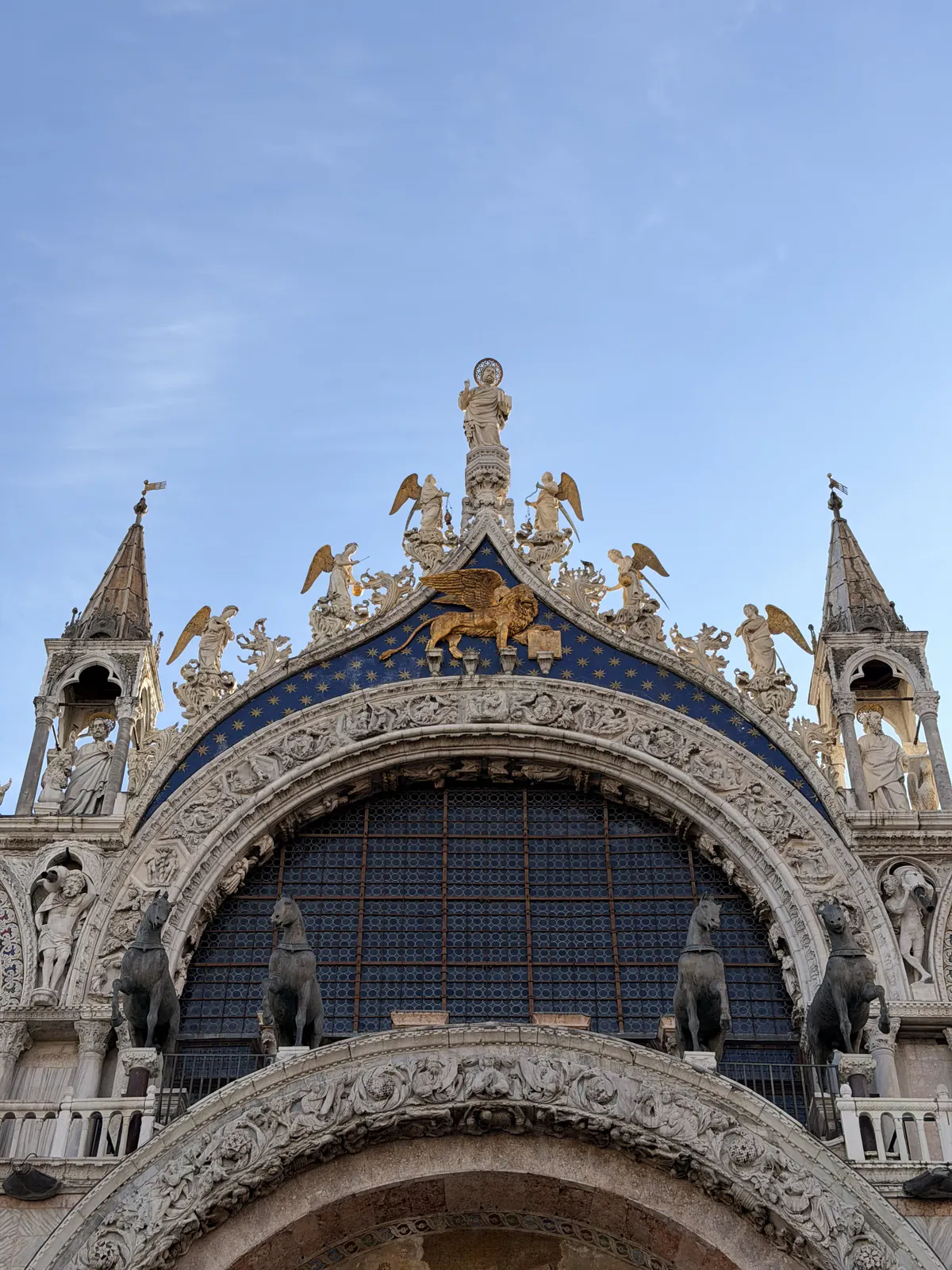 Ornate facade of St. Mark's Basilica in Venice